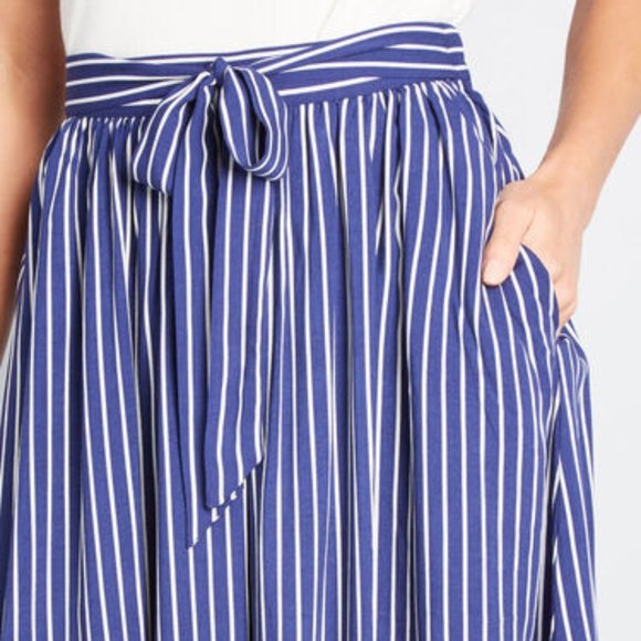 NWT ModCloth Stir Things Up Blue Striped Midi Skirt - Picture 2 of 10